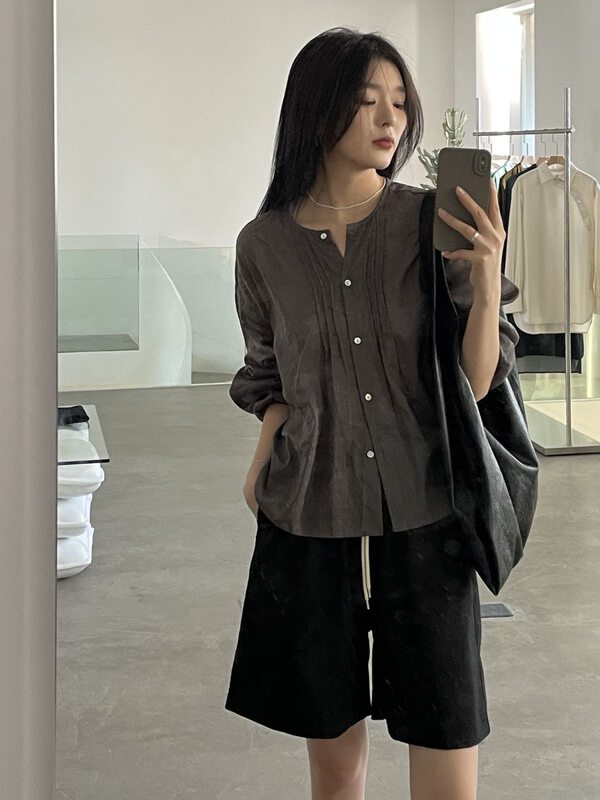 【CLEAN SPACE】Simple solid color round neck loose sunscreen shirt 33119# CQW