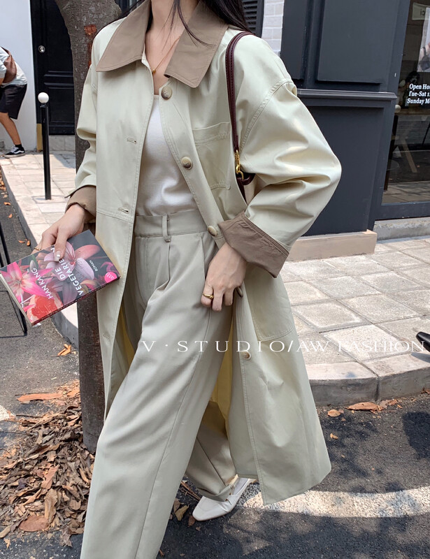 New in early autumn! [V.STUDIO] Korean version of the simple and comfortable trench coat 5281# ZJY