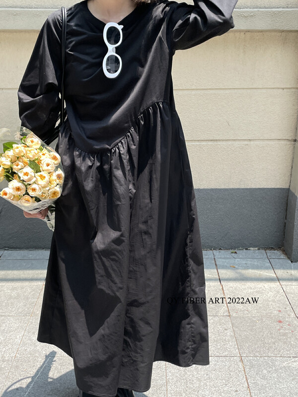 New in autumn!【QY FIBER ART】Korean simple stitching dress 63252# GY