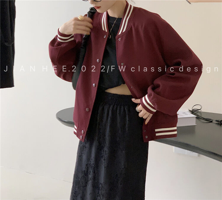 New in early autumn!【JIAN HEE】Casual breasted color-block baseball uniform short jacket 2340# OZQ