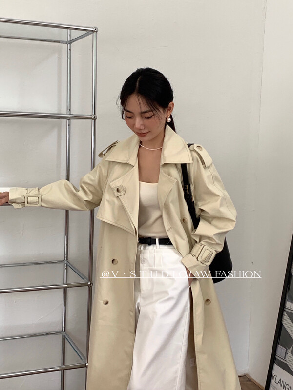 Autumn is new! [V.STUDIO] Korean version of the fashion design sense of niche temperament windbreaker (with belt) 7993# ZJY