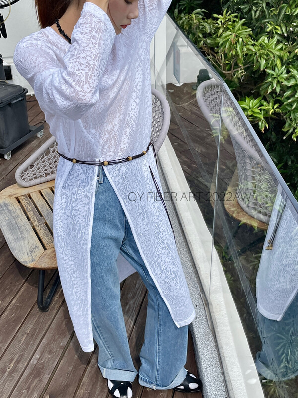 初秋上新!【QY FIBER ART】韓系氣質長袖刺繡鏤空連衣裙  85087#  GY