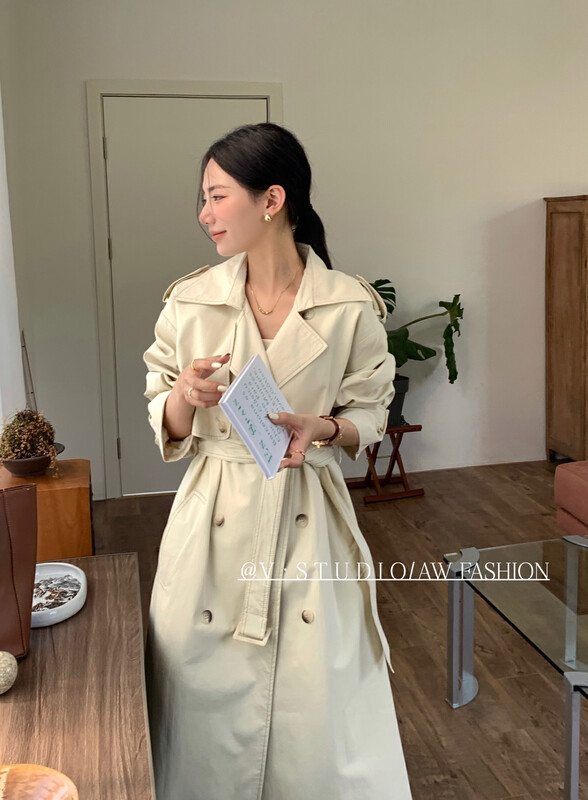 Autumn is new! [V.STUDIO] Korean fashion double-breasted trench coat (with belt) 5290# ZJY