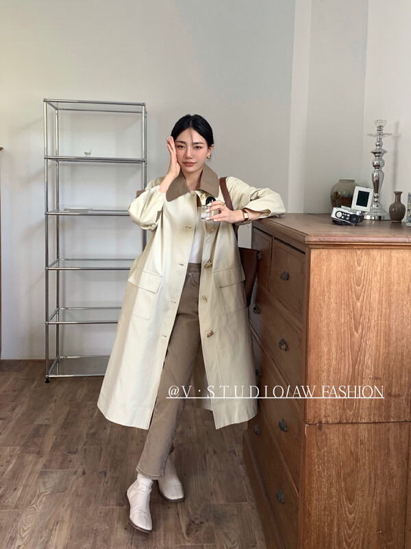 Autumn is new! [V.STUDIO] Korean casual horn button trench coat (with belt) 8869# ZJY