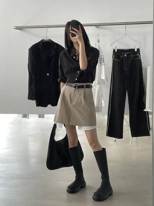 New in early autumn! [CLEAN SPACE] Korean commuter fake two-piece stitching skirt 32738# CQW