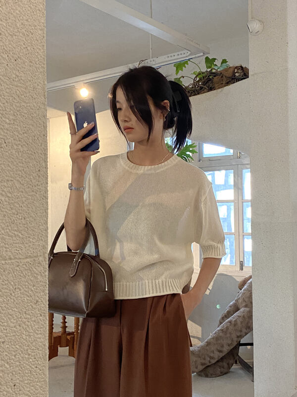 【CLEAN SPACE】Simple Solid Color Short Sleeve Short Knit Sweater 32183# CQW
