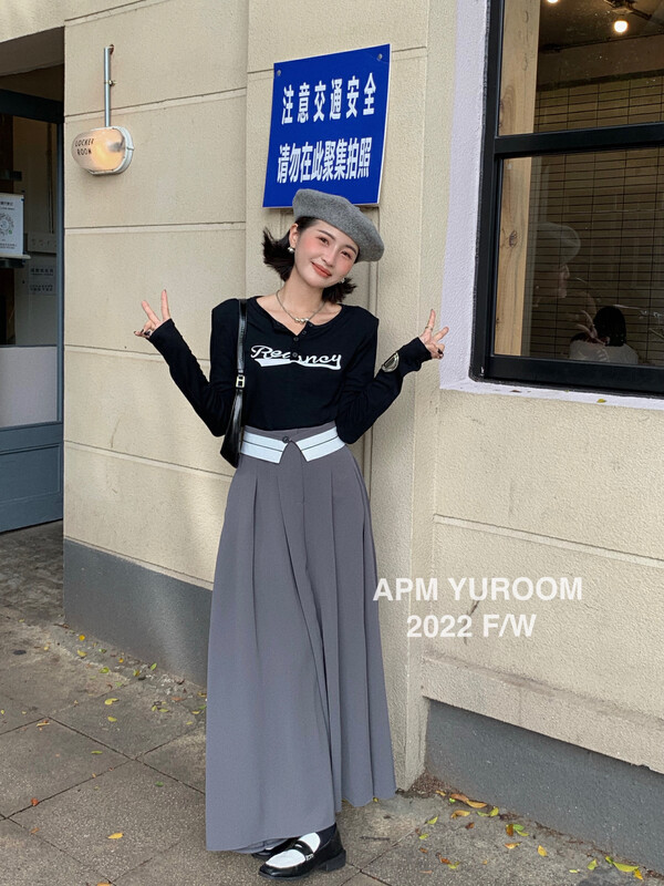 New in early autumn! [APM YUROOM] Korean version of the letter V-neck long-sleeved T-shirt 9068# LSL
