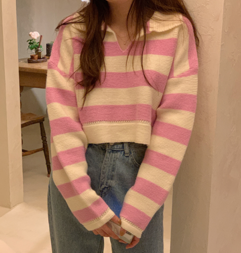 Korea ins early autumn pink and tender short long sleeve sweater