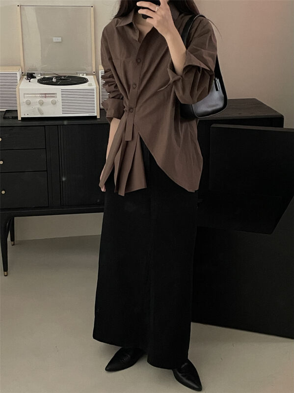 【CLEAN SPACE】Simple Solid Color Loose Texture Shirt 33703