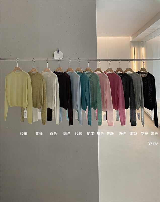 Loose and short style, slim and slim【CLEAN SPACE】Solid color all-match round neck mohair sweater (mohair 5%) 32126# CQW