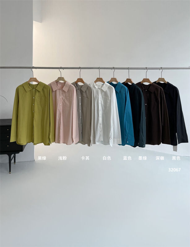 Square collar careful machine design [CLEAN SPACE] solid color texture commuter shirt 32067# CQW