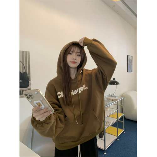 Velvet thickened hooded sweater women's autumn and winter 2022 new Korean version loose chic top clothes ins tide