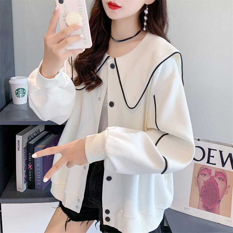 Real shot 65 fish scales, doll collar design, niche small fresh sweater cardigan autumn loose and lazy wind coat