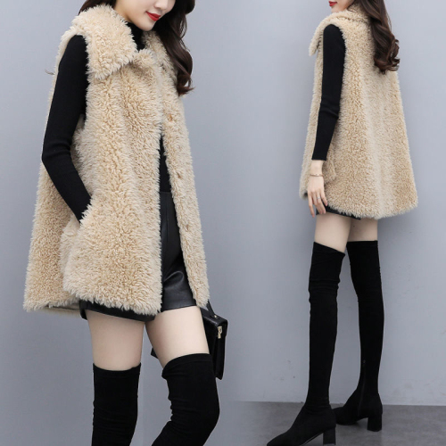 Imitation lamb plush vest women's 2022 new autumn and winter fur one long loose vest coat coat