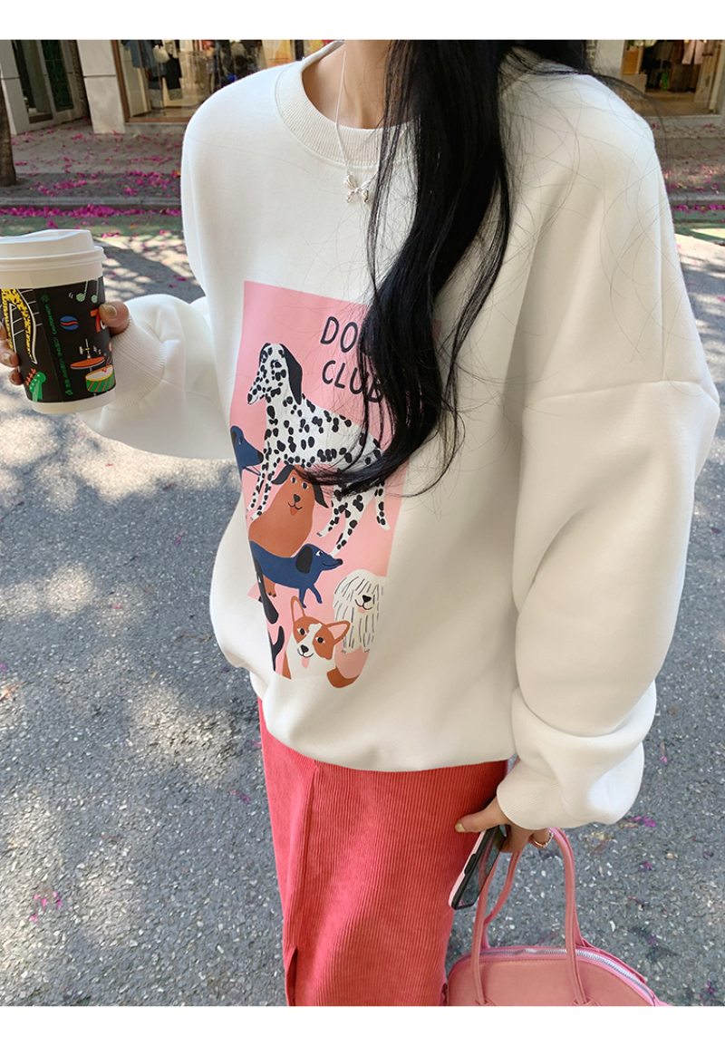 260g big fish scale 280g 35 cotton big fish scale shoulder bag collar early autumn printed round neck sweater two quantities