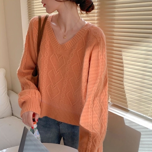 Sweater women's loose short outer wear 2022 new autumn and winter Korean version all-match pullover sweater lazy wind top