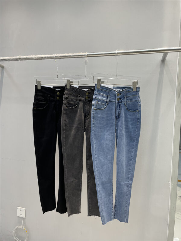 Early autumn new style! [HS Korea Custom] Irregular high waist skinny jeans 906175# HJY