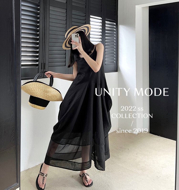 【UNITY】Retro Loose Slim Sling Dress 18013# CQW
