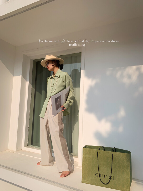 【UNITY】Wide-leg straight drape color-blocking casual pants (niche design high-waist suit pants) TS6332# CQW