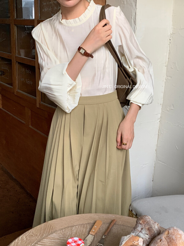 New in early autumn! [JIN.C] Petal stand-up collar all-match small shirt H3182# L