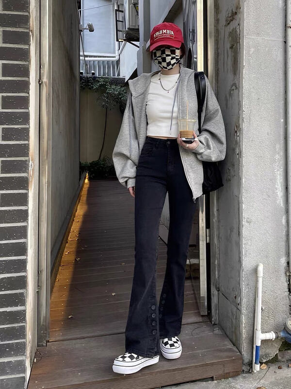 Original price 100.39! New in early winter!【QUEEN1】Casual all-match button brushed jeans 391# OZQ