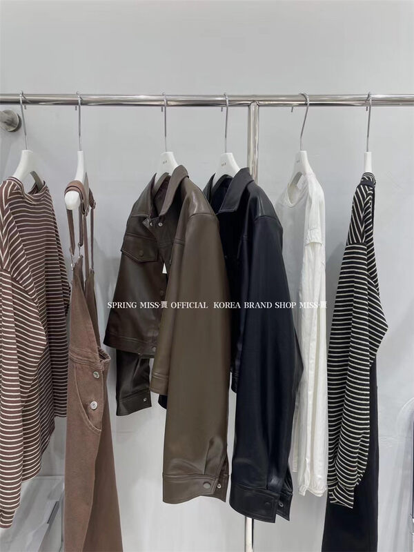 New in autumn!【MISS Jia】Single-breasted comfortable solid-color leather jacket (only sells coats) 3390# L