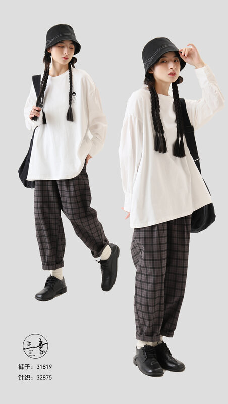 [Sansu clothing original] Simple temperament casual printed long-sleeved T-shirt 32875