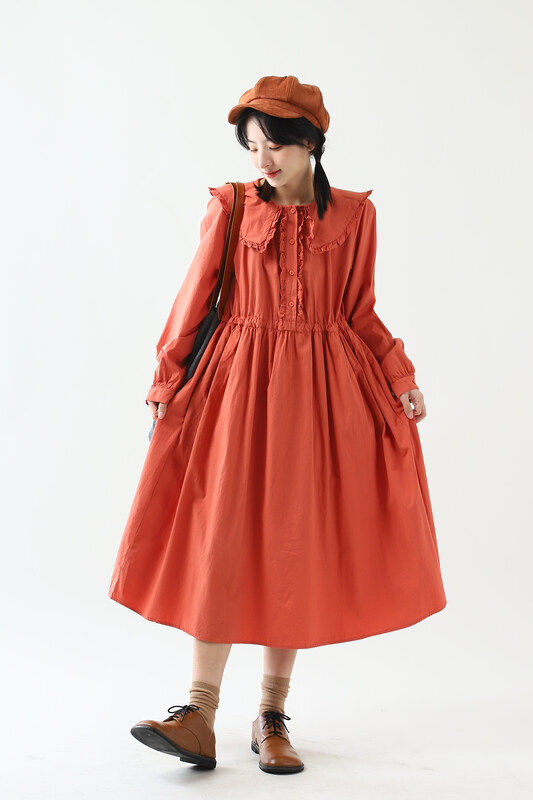 [Original Sansu Clothing Product] Retro Literary Fan Large Lapel Dress 35220