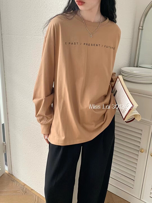 New in autumn! [HH &MISS LAI] round neck casual pullover letter Korean long-sleeved T-shirt 3012# L