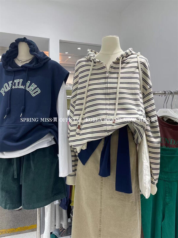 New in early autumn! [MISS Jia] zipper striped loose and comfortable short coat (only sells coats) 3395# L