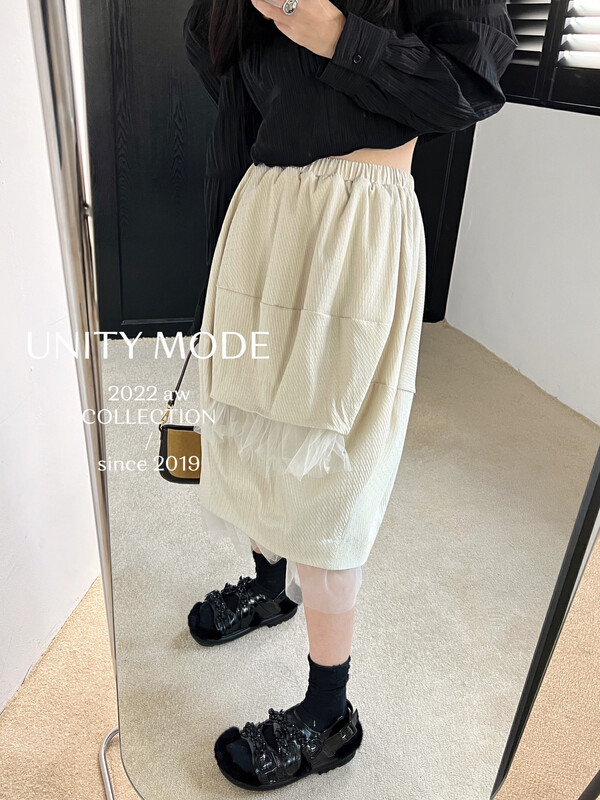 【UNITY】Mixed mesh skirt women's mid-length F272006