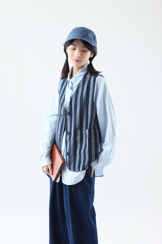 [Original Sansu Clothing Products] Literary Fan Striped Vest 38097