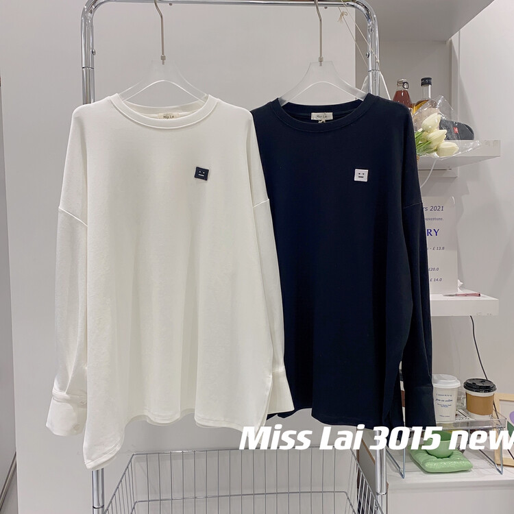 New in autumn! [HH &MISS LAI] Neat car logo simple and comfortable all-match long-sleeved T-shirt 3015# L