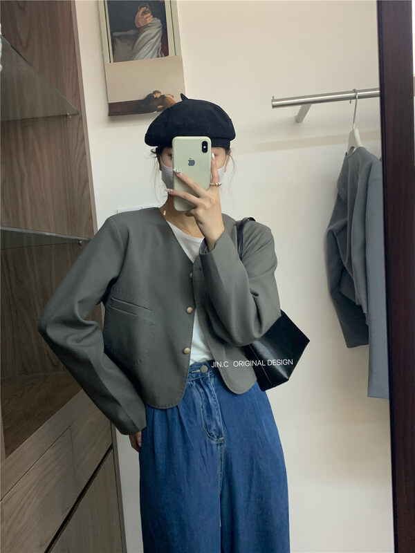 New in autumn!【JIN.C】Single-breasted textured and comfortable short coat J205# L
