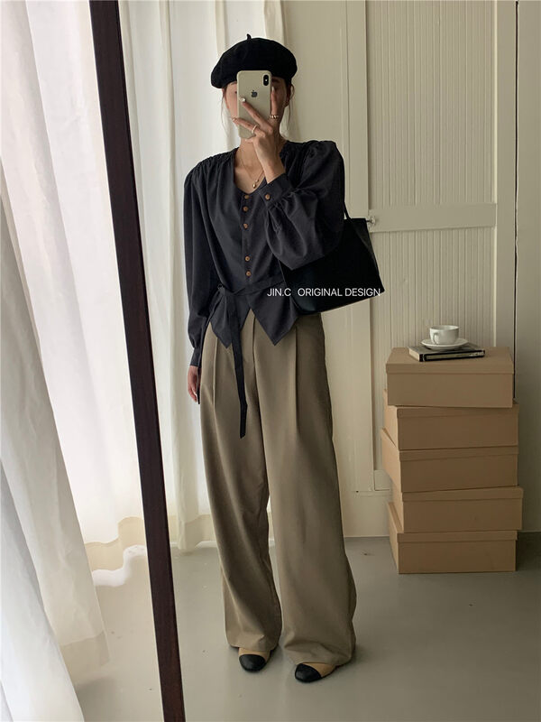 Autumn is new!【JIN.C】Single-breasted comfortable shirt (with belt) (only selling shirts) J225# L