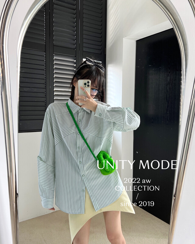 [UNITY] Irregular niche design striped shirt women's top F261006