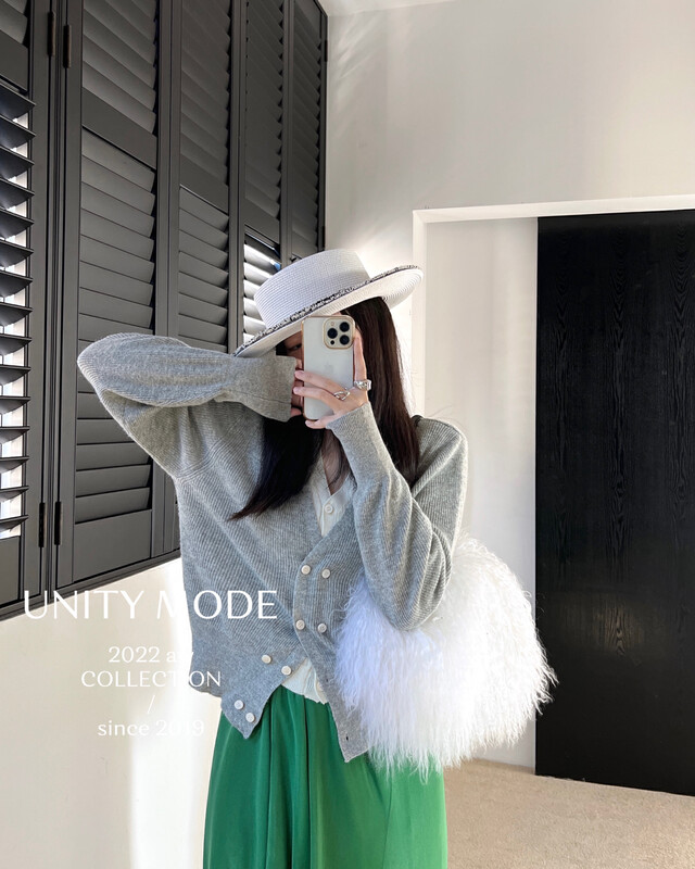 【UNITY】Fake two-piece wool knitted cardigan (women's long-sleeved top) F271018# CQW