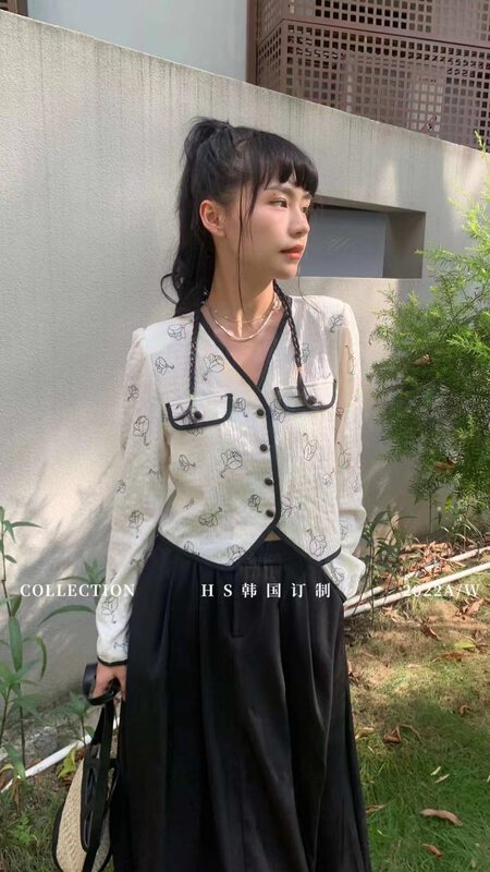Early autumn new style! [HS Korea custom] Korean V-neck shirt 98709# HJY