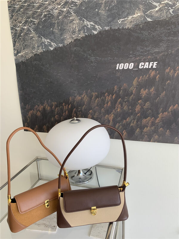 【DOUBLE C】Contrast Color Retro Lock Shoulder Bag 8055# CYQ