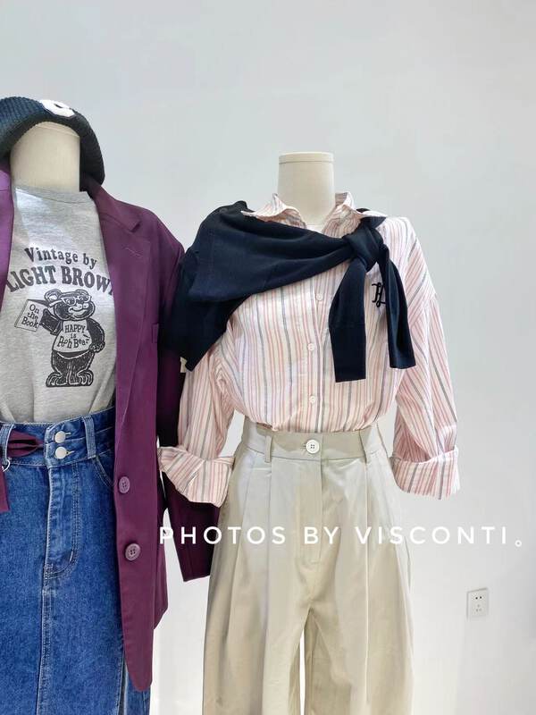 【C 歐尼 】條紋刺繡字母寬鬆襯衫(只賣襯衫)  C725-82726#  GYJ