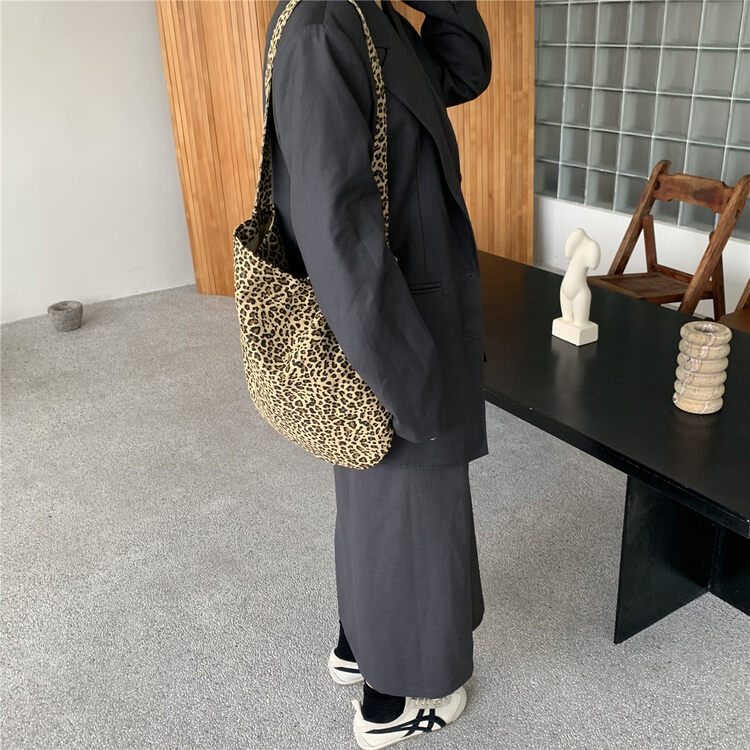 【DOUBLE C】Korean style large-capacity zebra leopard print shoulder bag A2038# CYQ