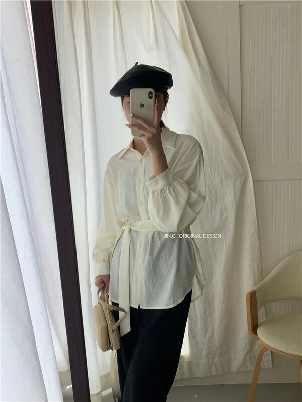 Autumn is new! [JIN.C] Niche lace up fashion button-up shirt H3255# L