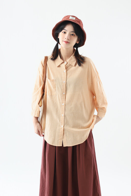 [Original Sansu clothing product] Simple temperament casual fine-plaid shirt 37932