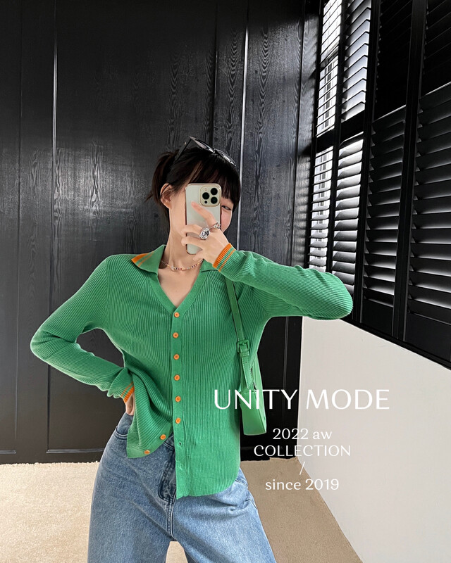 【UNITY】V-neck knitted cardigan (women's top) F271019# CQW