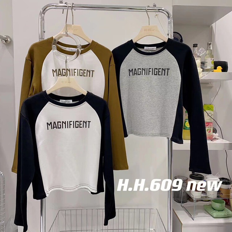 New in autumn! [HH &MISS LAI] Korean version of the simple letter fashion long-sleeved T-shirt H609# L