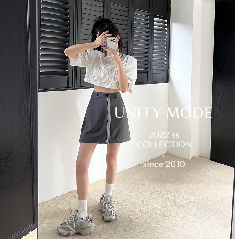 【UNITY】A-Line Skirt (Women High Waist Slim Spliced ​​Short Skirt) 6532# CQW