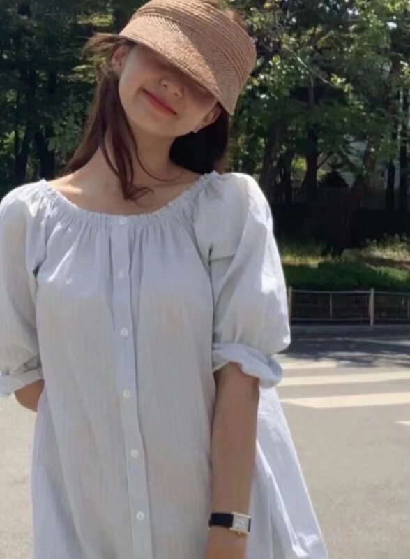 Autumn is new!【SELNE】Round-neck single-breasted striped dress YS1-6001# XYJ
