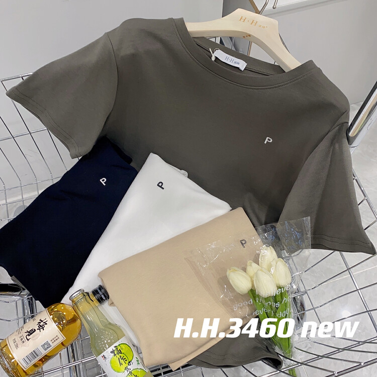 New in autumn! [HH &MISS LAI] letter embroidery fashion short-sleeved T-shirt 3460# L