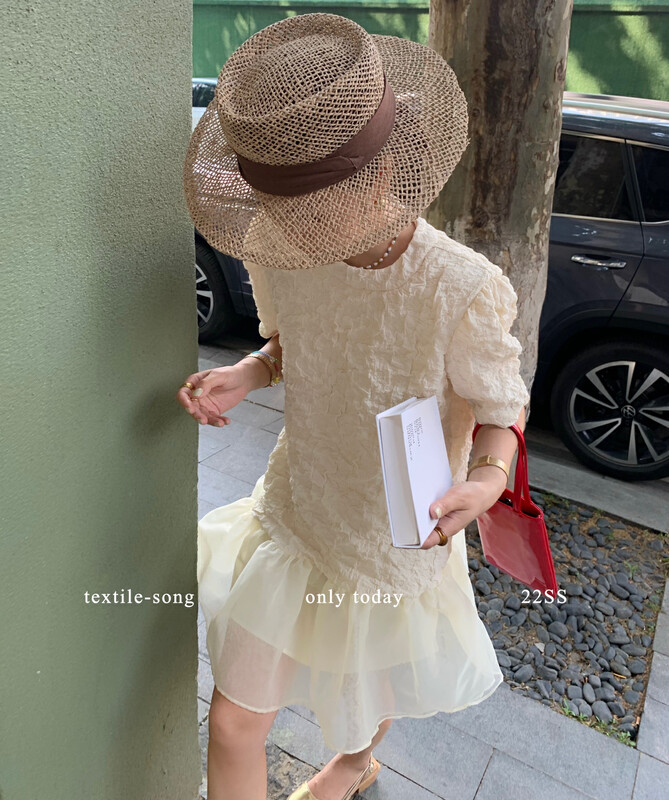 【UNITY】Texture pleated stitching mesh dress TS831-1# CQW