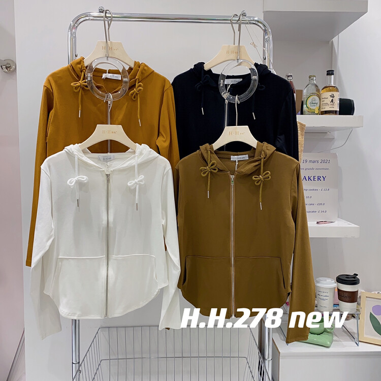 New in early autumn! [HH &MISS LAI] hooded simple and comfortable all-match zipper long-sleeved short jacket 278# L